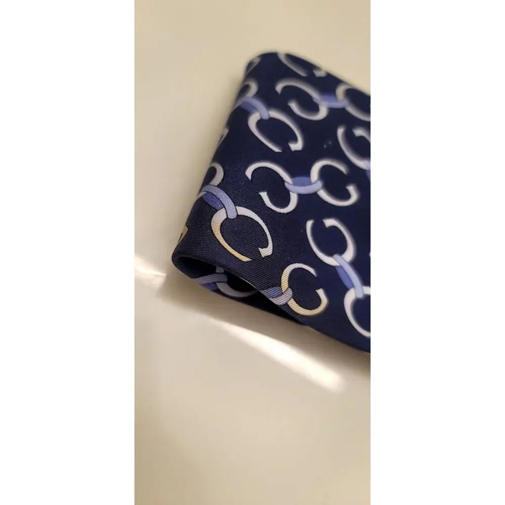 Gucci 100% Silk Luxury Tie Classic Bit Double G Blue and White Formal Wear Men's
